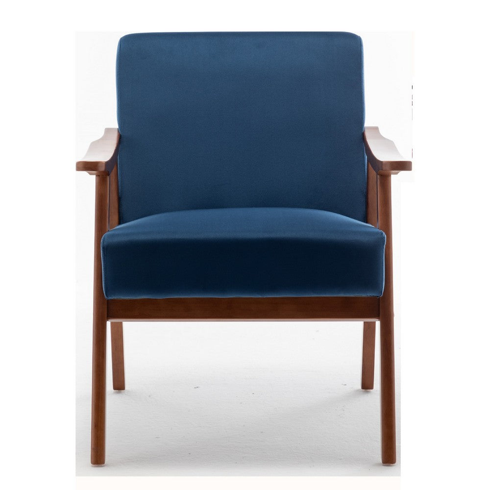 Ryno Mid-Century Accent Chair, Natural Wood Frame, Dark Blue Velvet