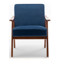Ryno Mid-Century Accent Chair, Natural Wood Frame, Dark Blue Velvet