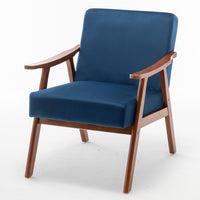 Ryno Mid-Century Accent Chair, Natural Wood Frame, Dark Blue Velvet