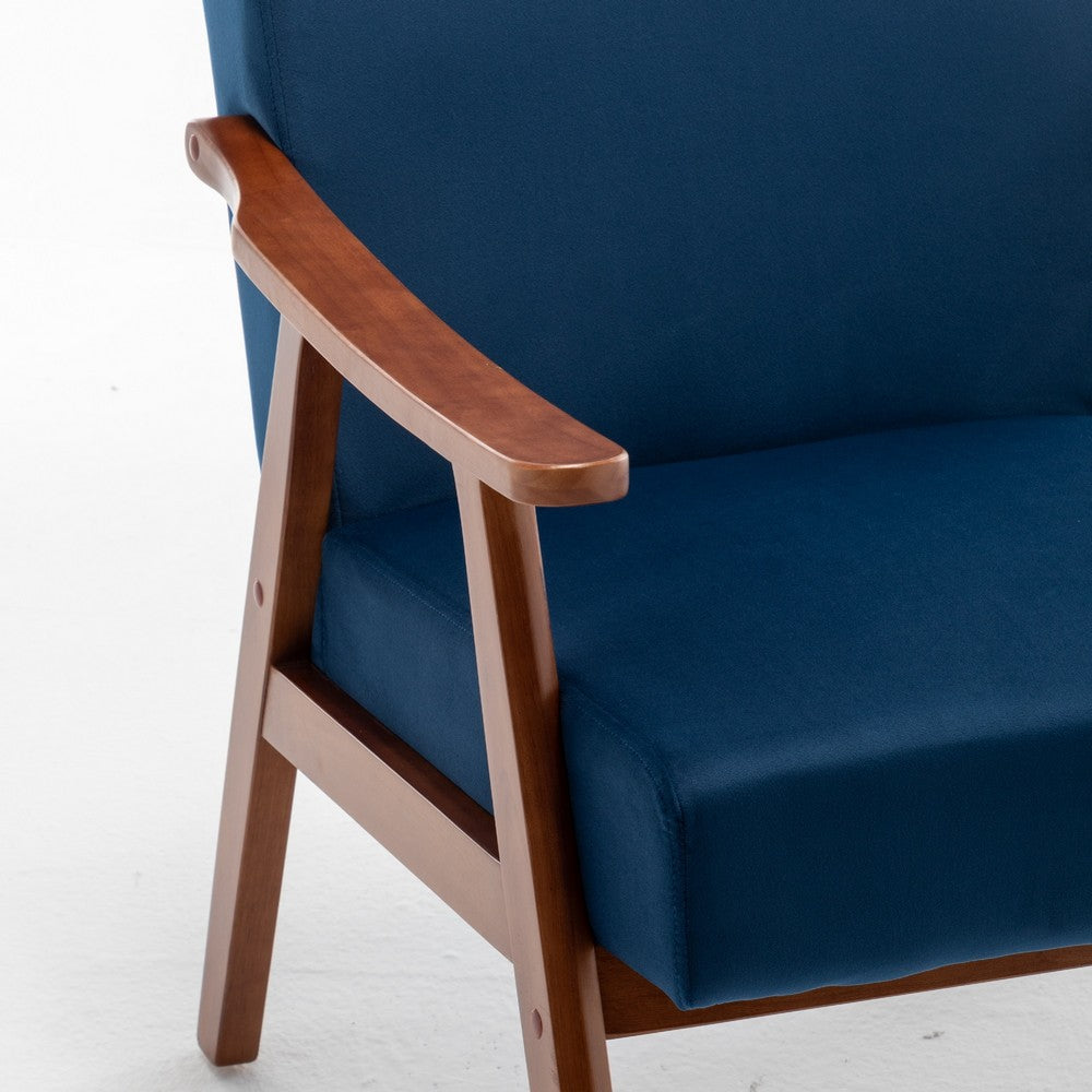 Ryno Mid-Century Accent Chair, Natural Wood Frame, Dark Blue Velvet