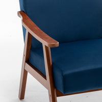 Ryno Mid-Century Accent Chair, Natural Wood Frame, Dark Blue Velvet