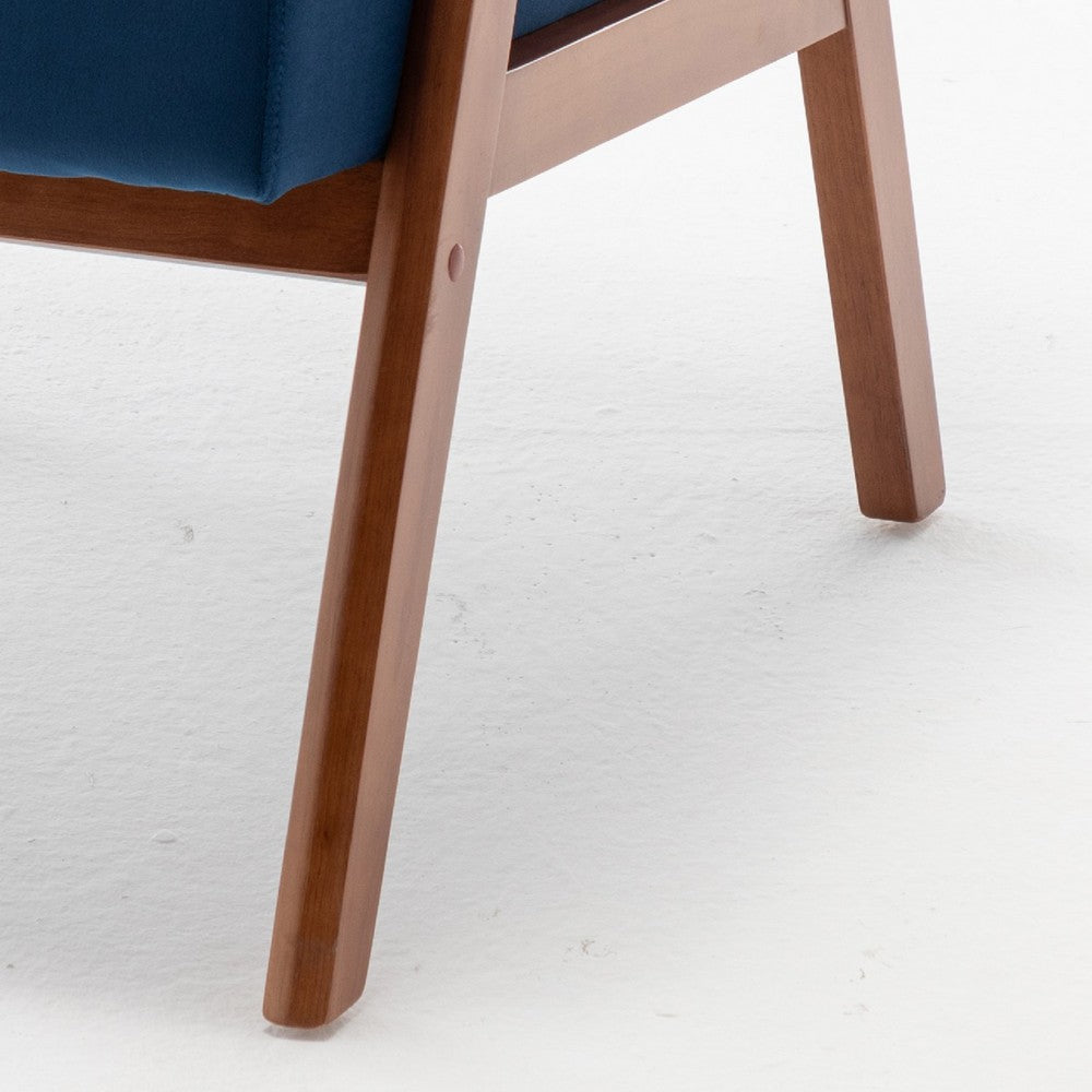 Ryno Mid-Century Accent Chair, Natural Wood Frame, Dark Blue Velvet
