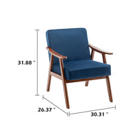Ryno Mid-Century Accent Chair, Natural Wood Frame, Dark Blue Velvet