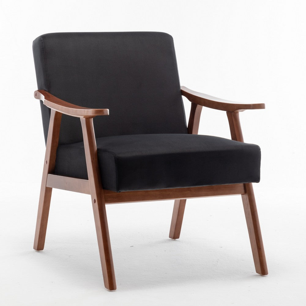 Ryno Mid-Century Accent Chair with Natural Wood Frame, Black Velvet