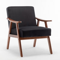 Ryno Mid-Century Accent Chair with Natural Wood Frame, Black Velvet