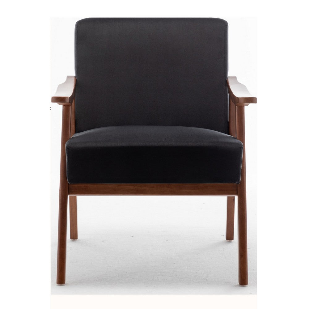 Ryno Mid-Century Accent Chair with Natural Wood Frame, Black Velvet
