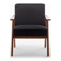 Ryno Mid-Century Accent Chair with Natural Wood Frame, Black Velvet