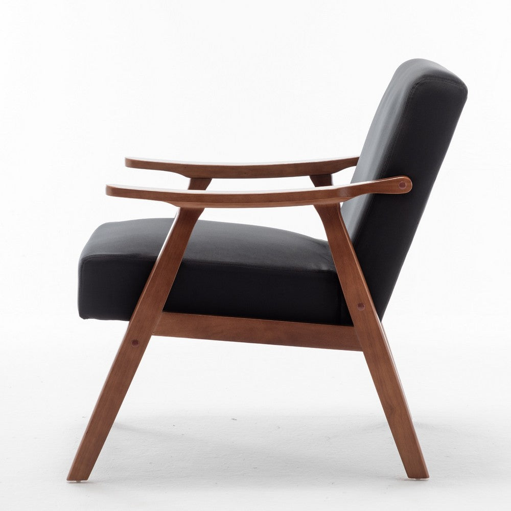 Ryno Mid-Century Accent Chair with Natural Wood Frame, Black Velvet