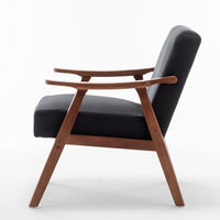 Ryno Mid-Century Accent Chair with Natural Wood Frame, Black Velvet