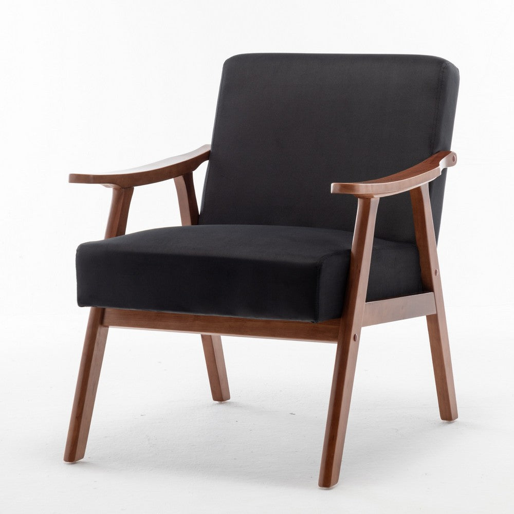 Ryno Mid-Century Accent Chair with Natural Wood Frame, Black Velvet
