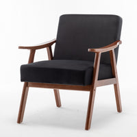 Ryno Mid-Century Accent Chair with Natural Wood Frame, Black Velvet