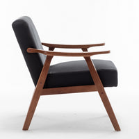 Ryno Mid-Century Accent Chair with Natural Wood Frame, Black Velvet