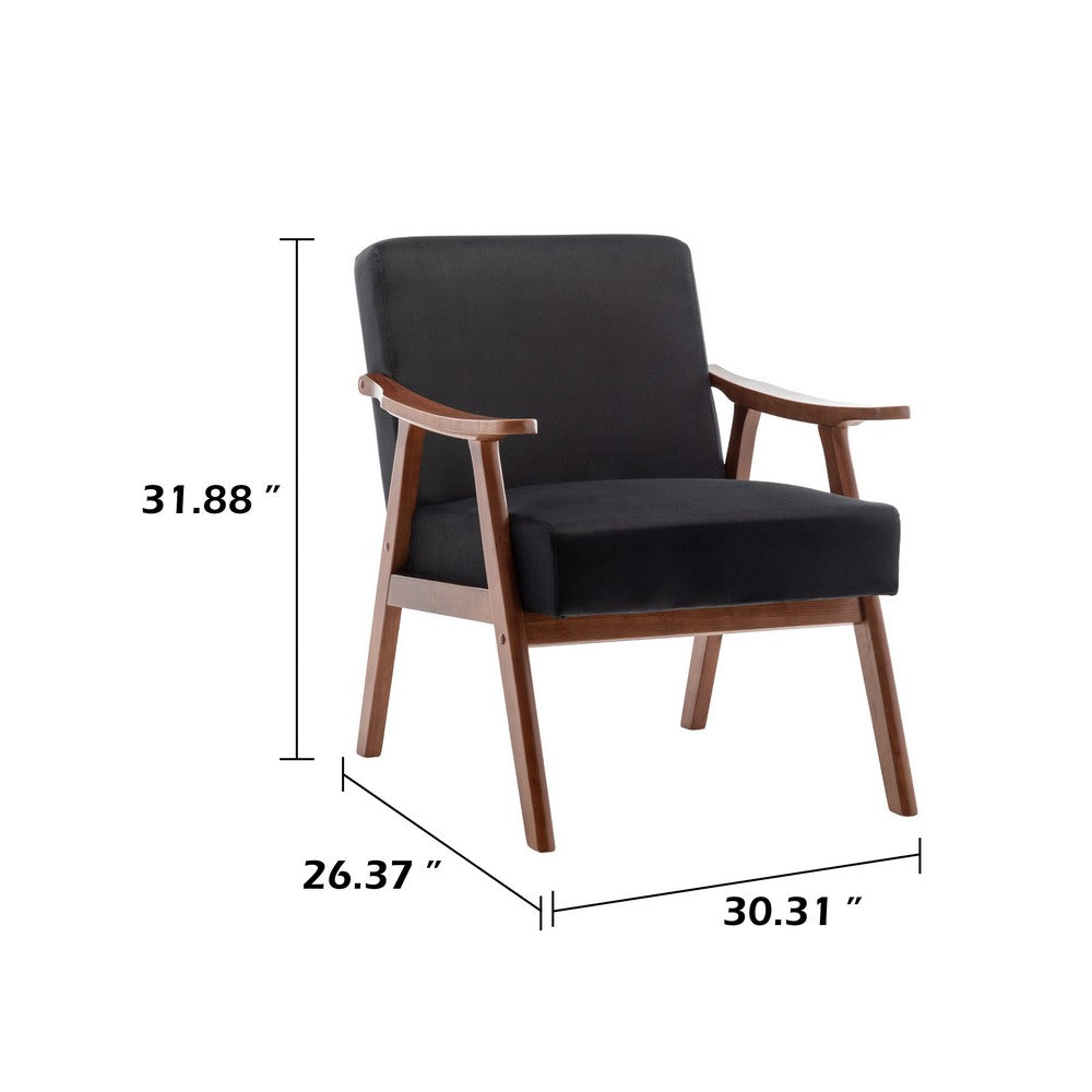 Ryno Mid-Century Accent Chair with Natural Wood Frame, Black Velvet