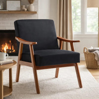 Ryno Mid-Century Accent Chair with Natural Wood Frame, Black Velvet