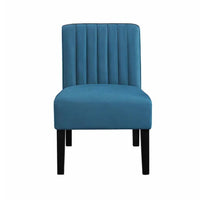 Revvy Accent Chair Set of 2, Black Wood, Blue Channel-Tufted Velvet