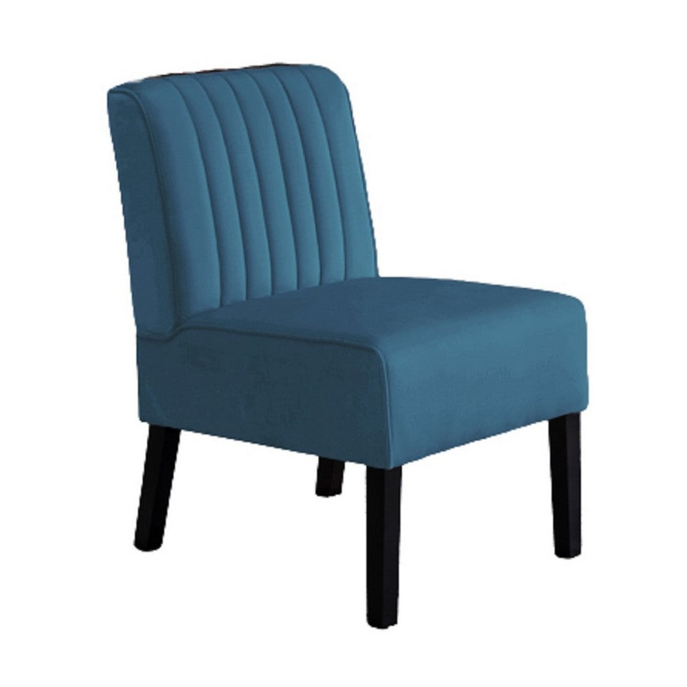Revvy Accent Chair Set of 2, Black Wood, Blue Channel-Tufted Velvet