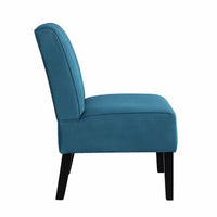Revvy Accent Chair Set of 2, Black Wood, Blue Channel-Tufted Velvet