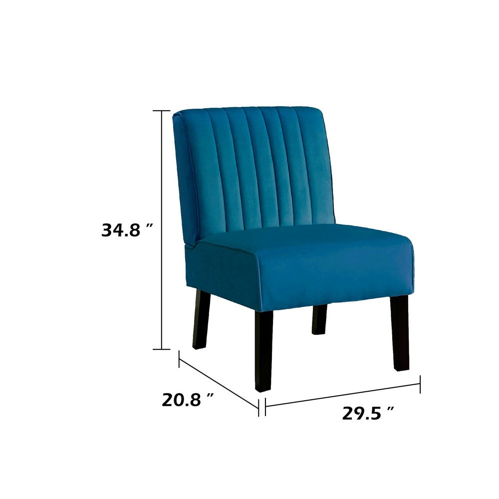 Revvy Accent Chair Set of 2, Black Wood, Blue Channel-Tufted Velvet