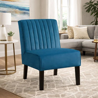 Revvy Accent Chair Set of 2, Black Wood, Blue Channel-Tufted Velvet