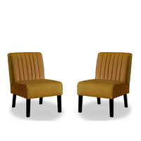 Revvy Accent Chair Set of 2, Black Wood, Yellow Channel-Tufted Velvet