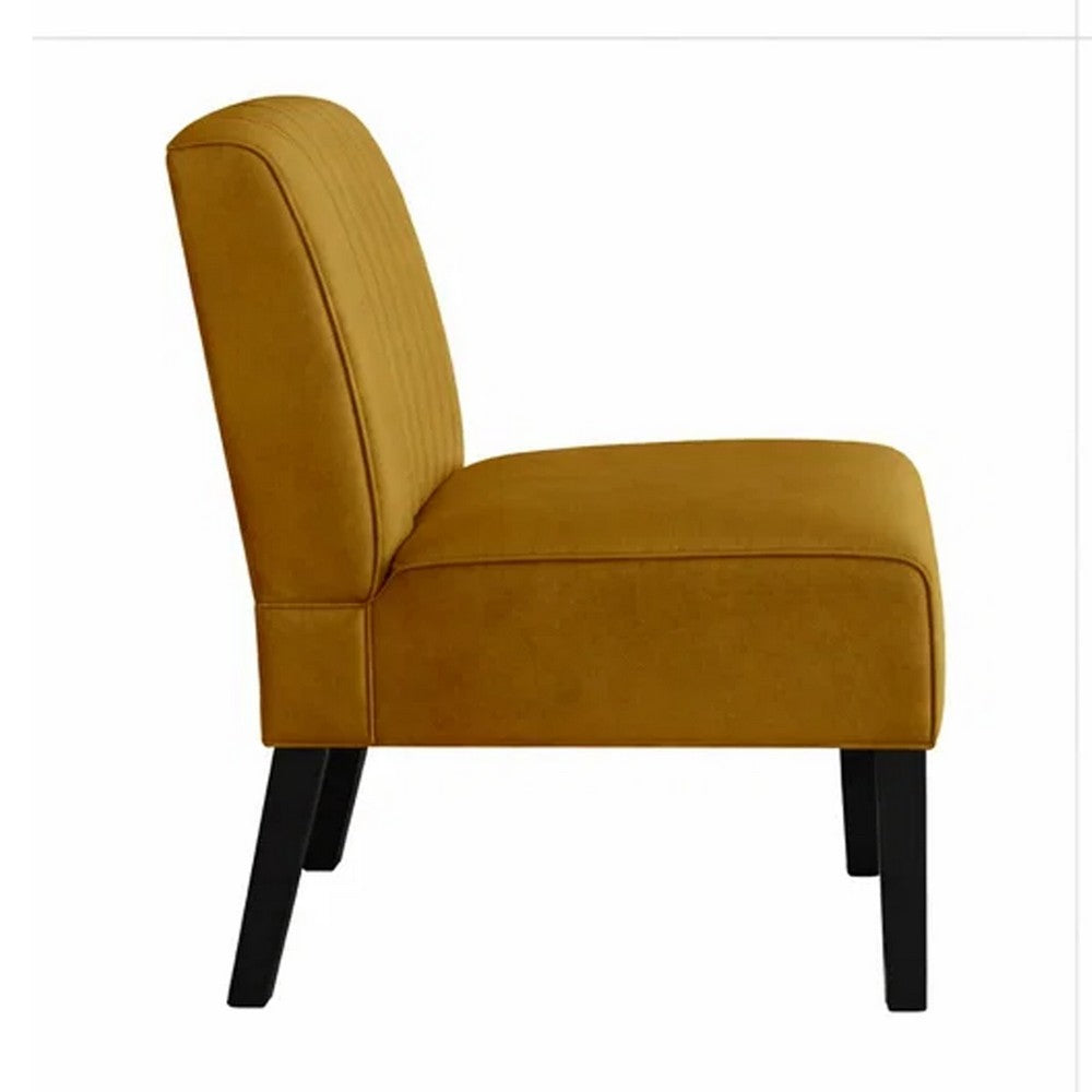 Revvy Accent Chair Set of 2, Black Wood, Yellow Channel-Tufted Velvet