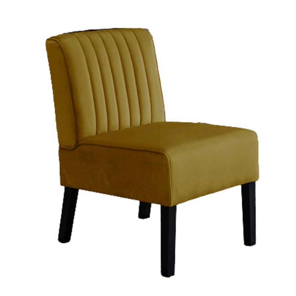 Revvy Accent Chair Set of 2, Black Wood, Yellow Channel-Tufted Velvet