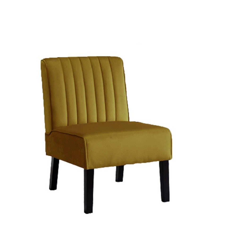 Revvy Accent Chair Set of 2, Black Wood, Yellow Channel-Tufted Velvet