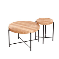 Sierra 2Pc Coffee and End Table Set, Carved Ring Pattern, Natural Wood
