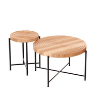 Sierra 2Pc Coffee and End Table Set, Carved Ring Pattern, Natural Wood
