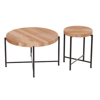 Sierra 2Pc Coffee and End Table Set, Carved Ring Pattern, Natural Wood