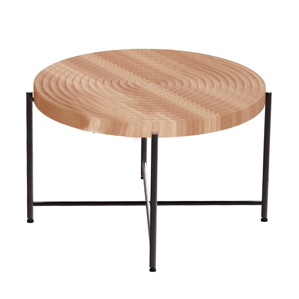 Sierra 2Pc Coffee and End Table Set, Carved Ring Pattern, Natural Wood