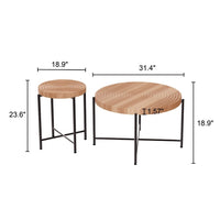 Sierra 2Pc Coffee and End Table Set, Carved Ring Pattern, Natural Wood