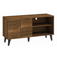 Donna TV Stand Media Console, Shelves and 2 Door Cabinet, Brown Wood 47 Inch