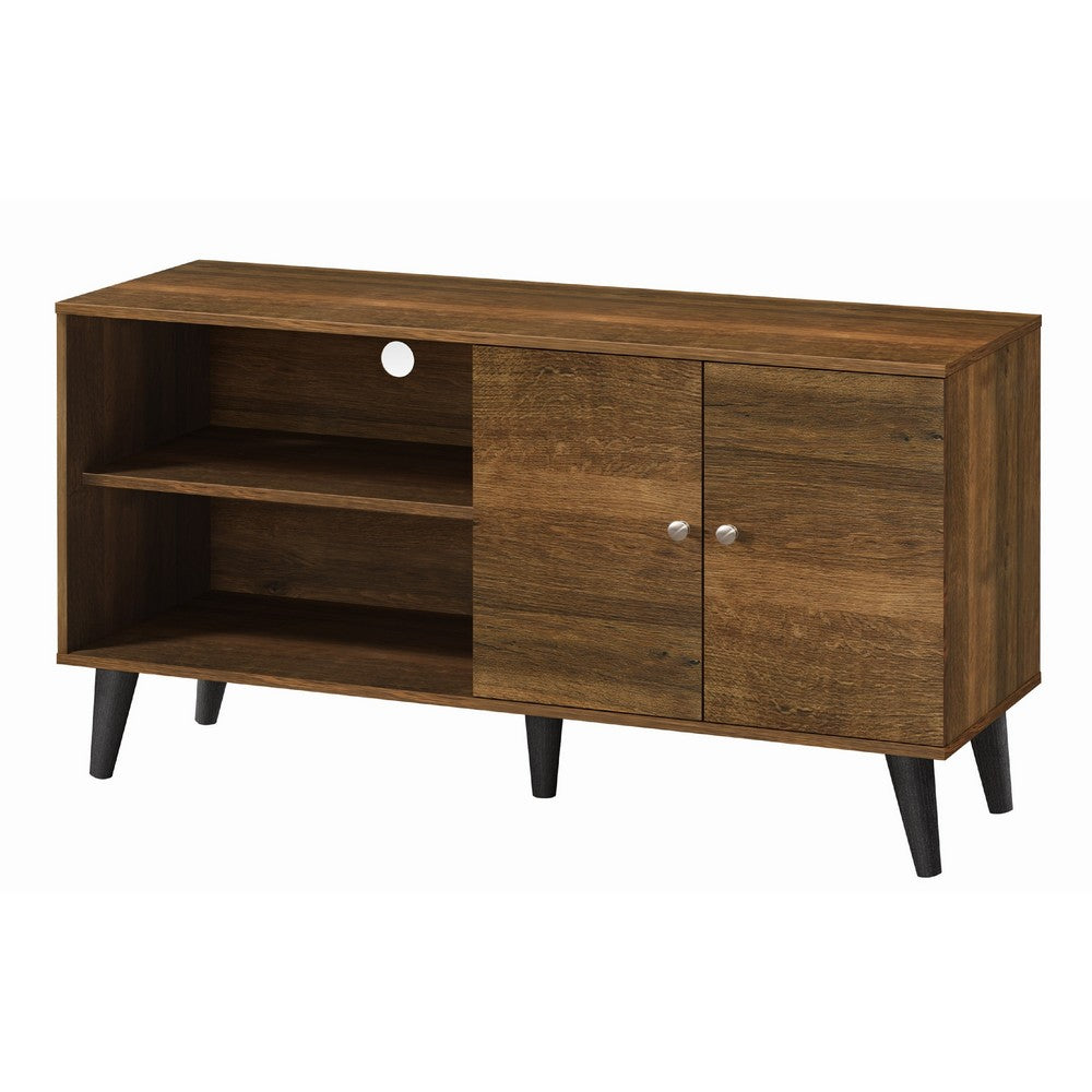 Donna TV Stand Media Console, Shelves and 2 Door Cabinet, Brown Wood 47 Inch