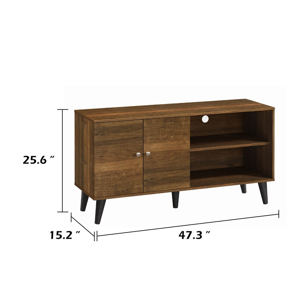 Donna TV Stand Media Console, Shelves and 2 Door Cabinet, Brown Wood 47 Inch