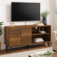 Donna TV Stand Media Console, Shelves and 2 Door Cabinet, Brown Wood 47 Inch