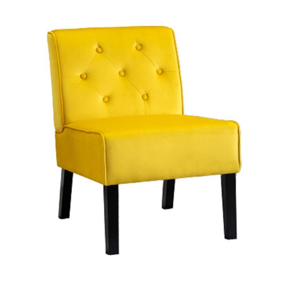 Revvy Armless Chair with Tapered Legs, Set of 2, Yellow Tufted Velvet