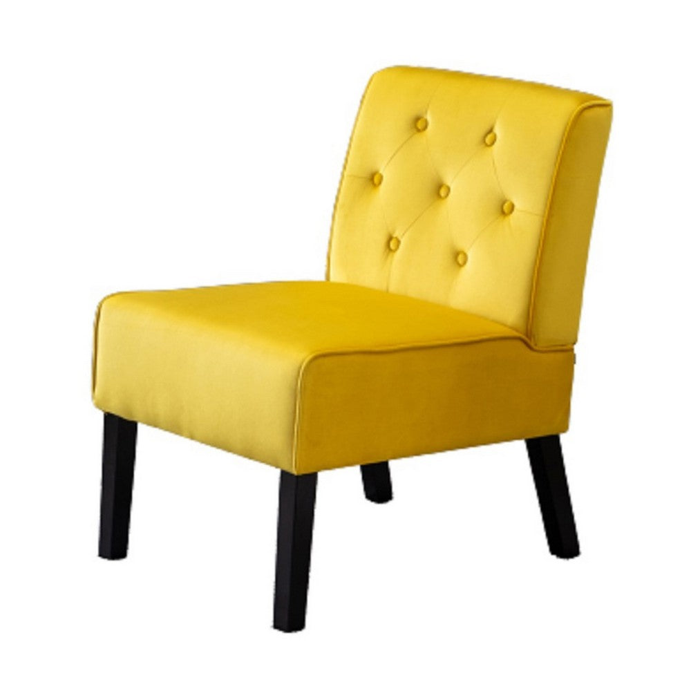 Revvy Armless Chair with Tapered Legs, Set of 2, Yellow Tufted Velvet