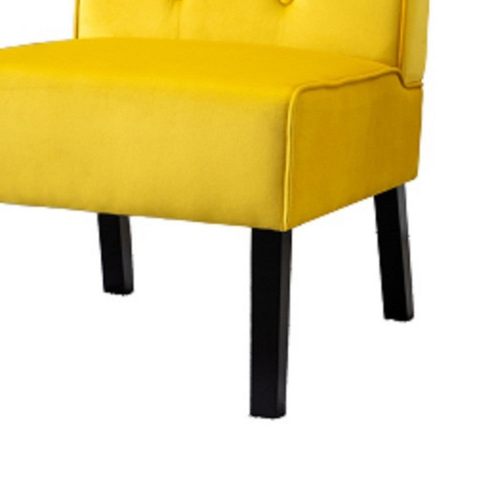 Revvy Armless Chair with Tapered Legs, Set of 2, Yellow Tufted Velvet