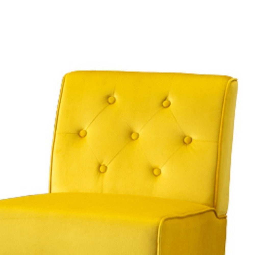 Revvy Armless Chair with Tapered Legs, Set of 2, Yellow Tufted Velvet