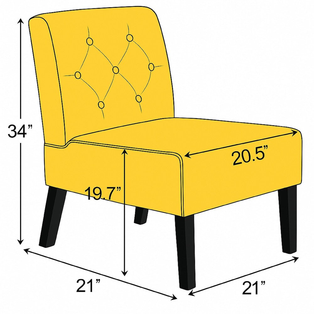 Revvy Armless Chair with Tapered Legs, Set of 2, Yellow Tufted Velvet