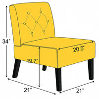 Revvy Armless Chair with Tapered Legs, Set of 2, Yellow Tufted Velvet