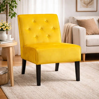 Revvy Armless Chair with Tapered Legs, Set of 2, Yellow Tufted Velvet