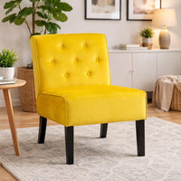 Revvy Armless Chair with Tapered Legs, Set of 2, Yellow Tufted Velvet