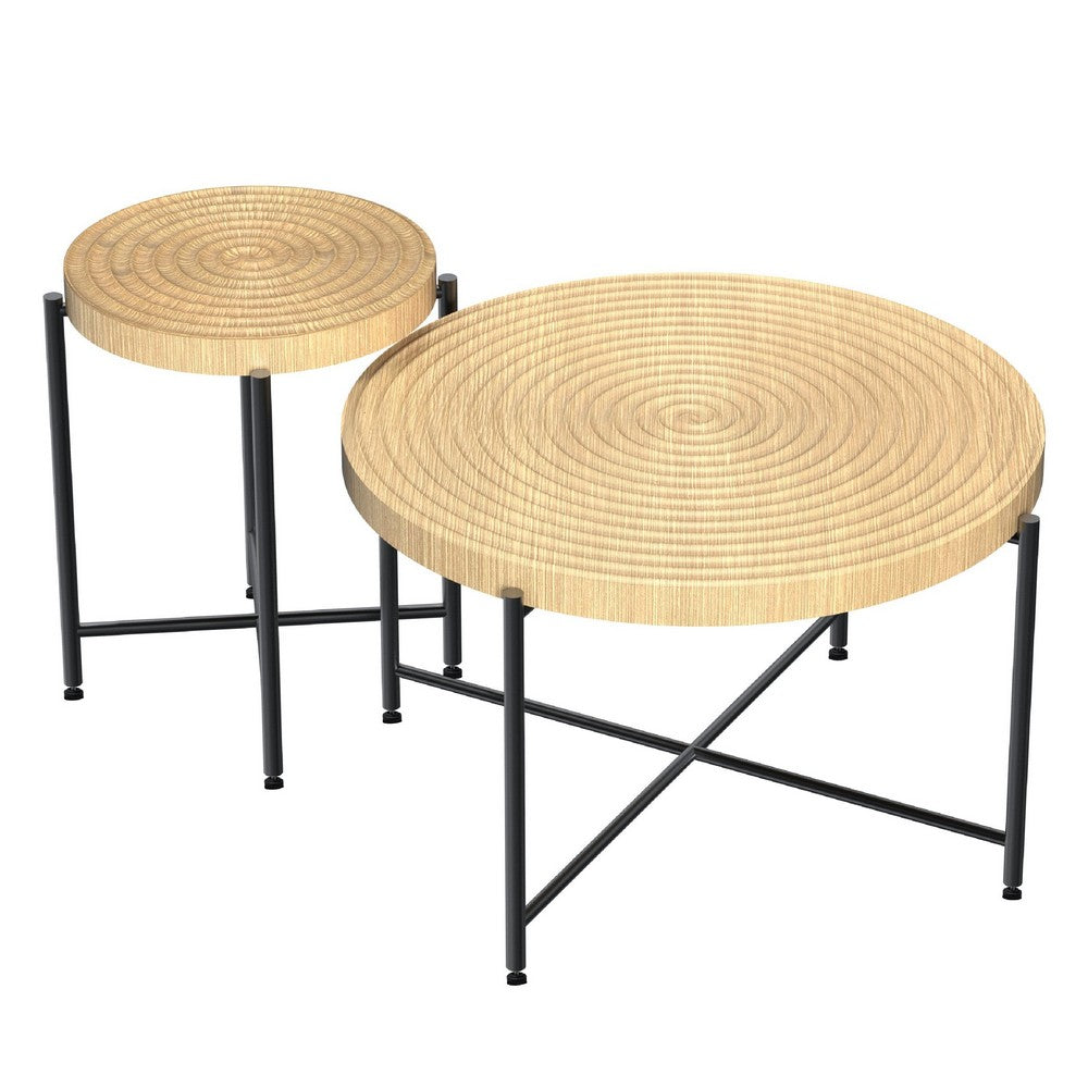 Sierra 2Pc Coffee and End Table Set, Ring Pattern, Oak-Antique White