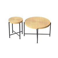 Sierra 2Pc Coffee and End Table Set, Ring Pattern, Oak-Antique White