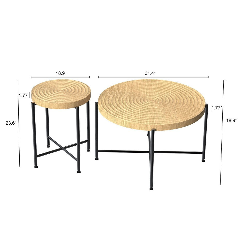 Sierra 2Pc Coffee and End Table Set, Ring Pattern, Oak-Antique White