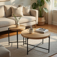 Sierra 2Pc Coffee and End Table Set, Ring Pattern, Oak-Antique White