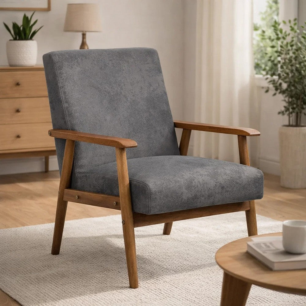 Myra Accent Armchair with Modern Design, Solid Wood, Gray Microfiber