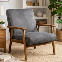 Myra Accent Armchair with Modern Design, Solid Wood, Gray Microfiber